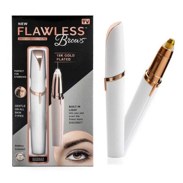 Mini epilator pentru sprâncene, Flawless, design elegant și compact, portabil, cu iluminare LED