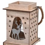 Felinar Decorativ de Craciun din Lemn Cerb Glitter Argintiu 17x17x25cm